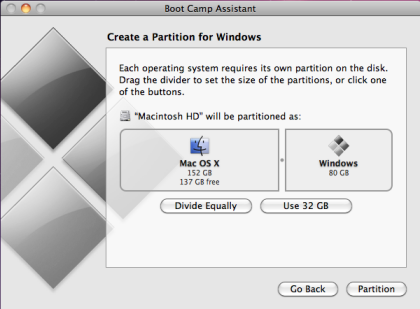 run bootcamp on macbook pro and repartition hard drive for windows and mac
